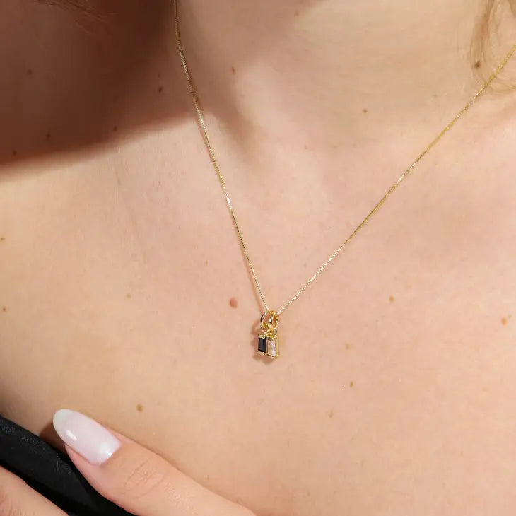 18k Gold Filled Mini Black Baguette Charm