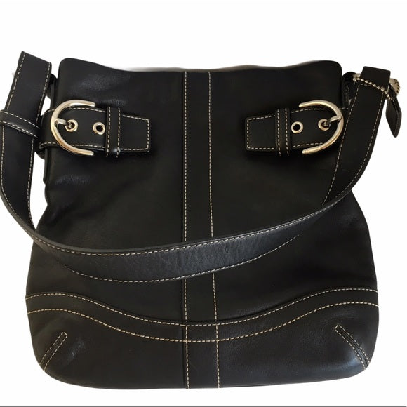 Leather Black COACH Shoulder Bag with Silver Hardware