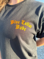 Blue Collar Babe Tee-Black with Orange Print