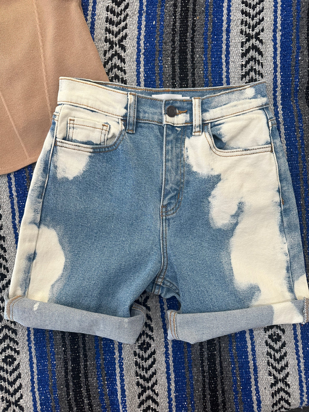 Mid Length Acid Wash Denim Shorts