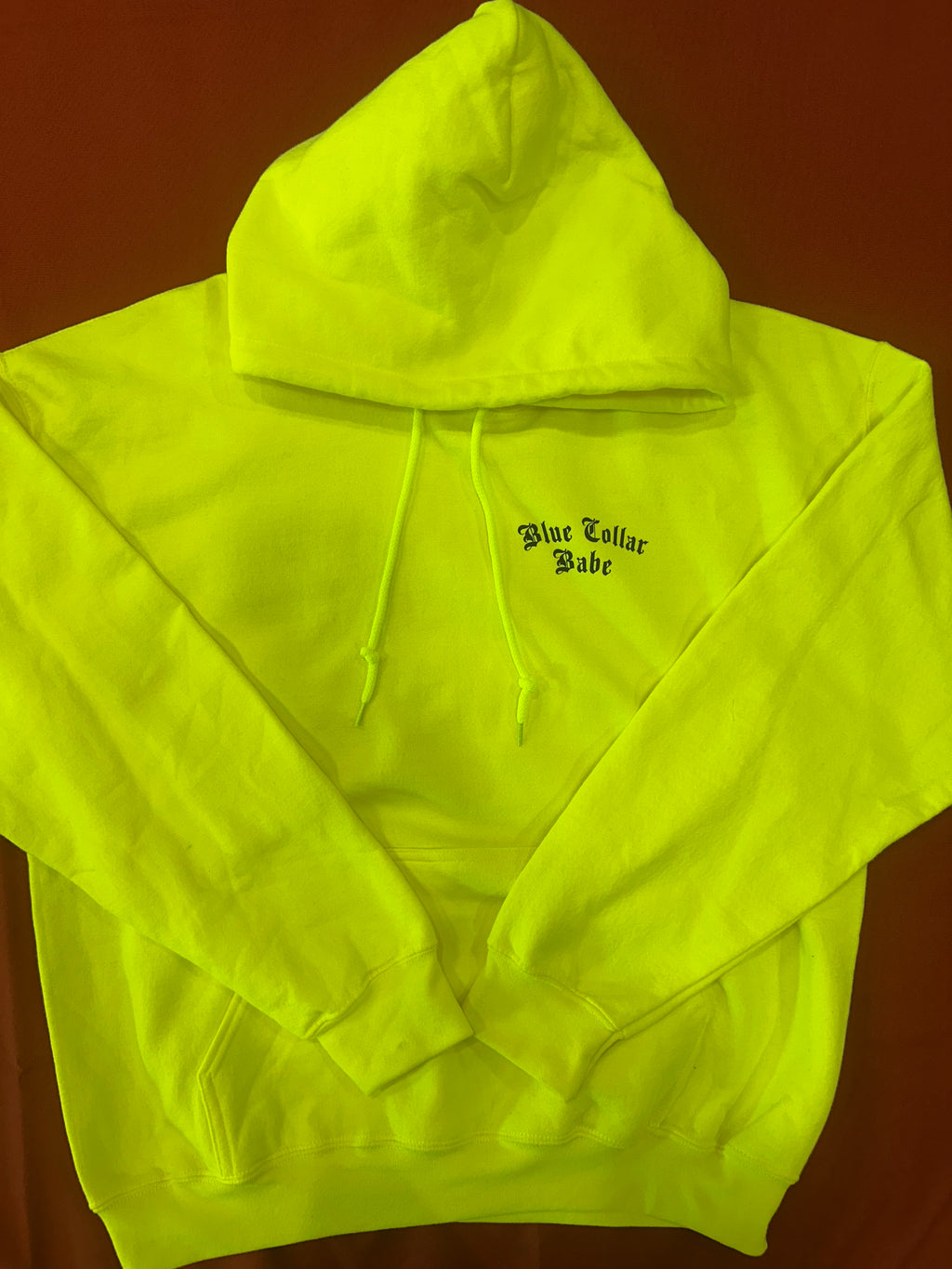 Blue Collar Babe Hoodie- Neon Yellow w/ Black Design