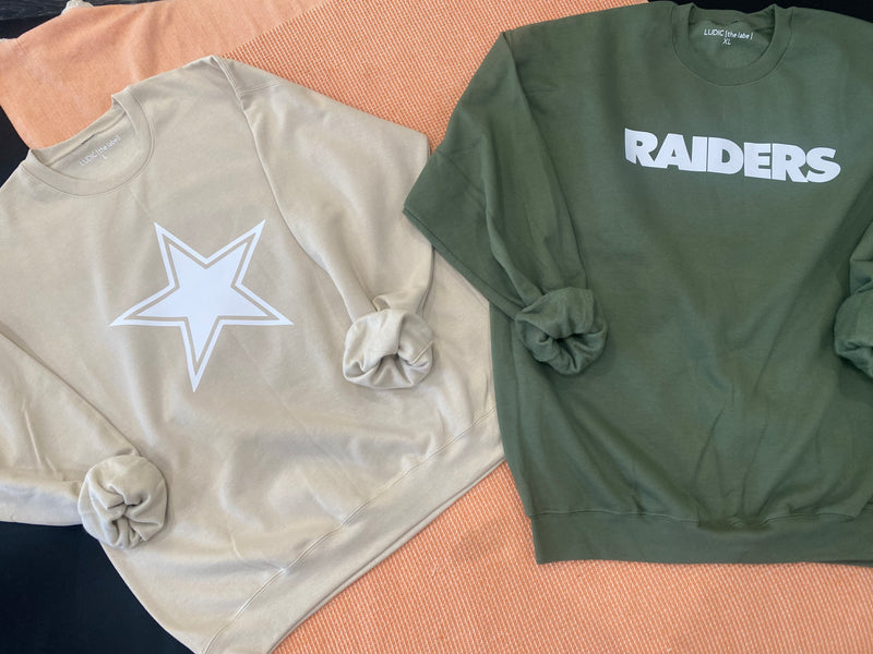 Custom Team Pullover-Sand or Army Green with White Logo