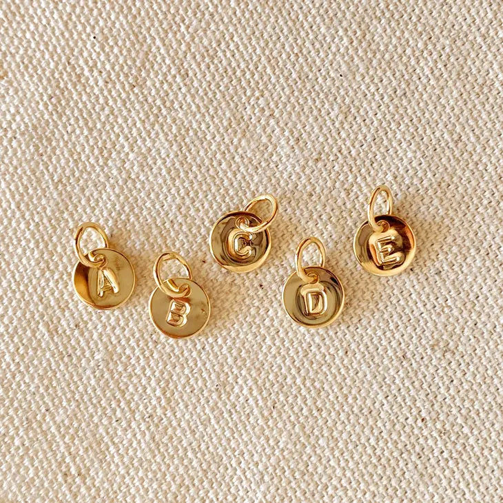 Stamped Tiny Initial Letter Charm in 18k Gold Filled Complete Alphabet